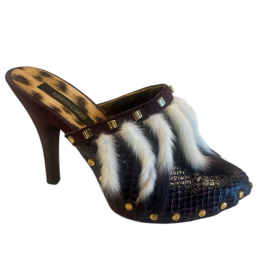Roberto Cavalli Y2k Deadstock Python Feather Mule… - image 4